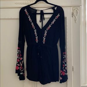 Black Flower Embroidery Romper